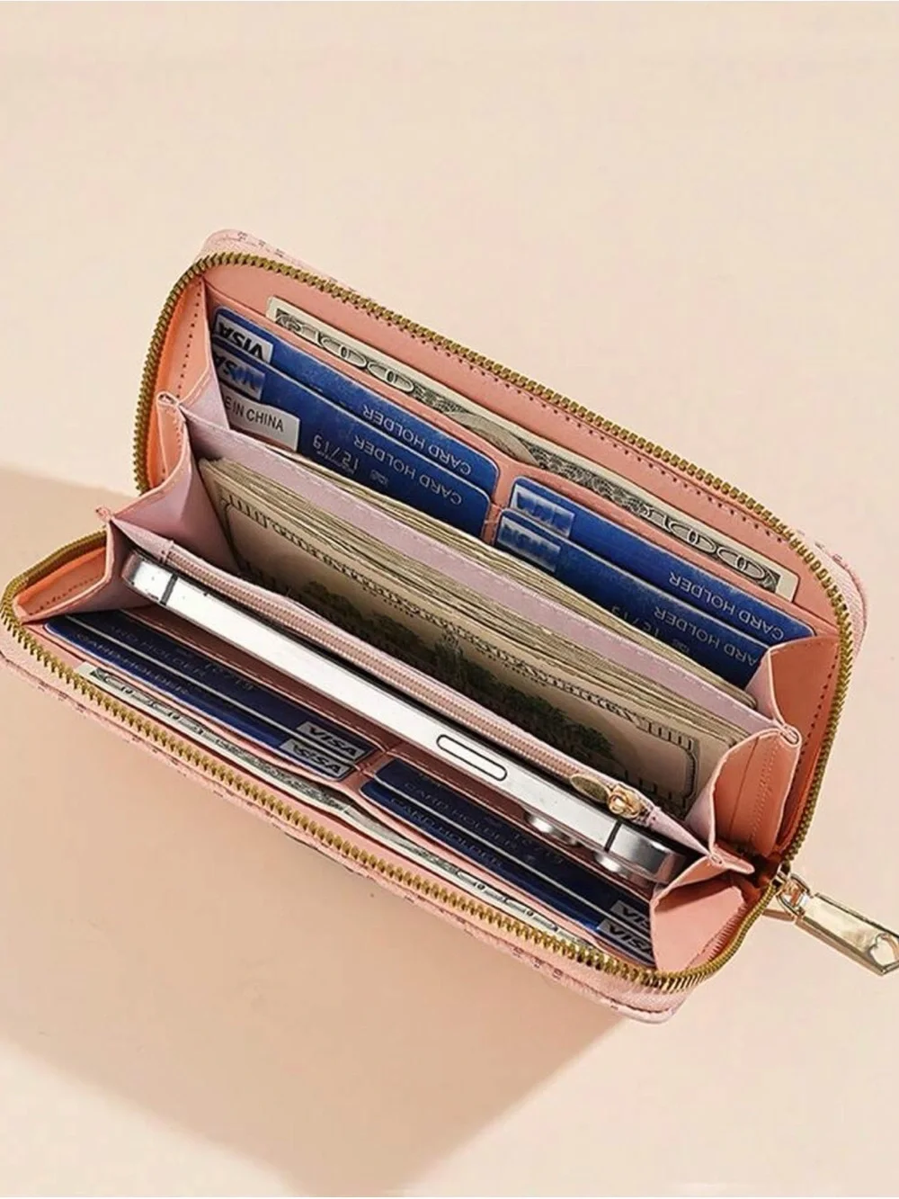 Pink Zip-Around Wristlet Wallet